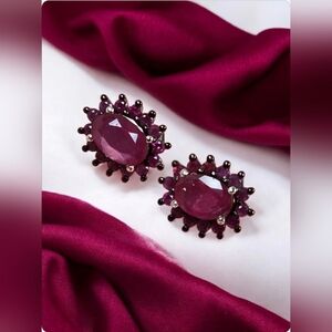 925 Sterling Silver Stud Earrings 7x10mm with Natural Ruby Gemstones